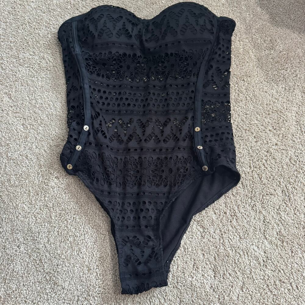 NEW BEAM Black Strapless Swimsuit Women's Size XL Black Crochet Lace